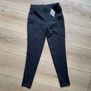 FitsT4 Girls Black Fleece Lined Full Seat Equestrian Riding Tights Large